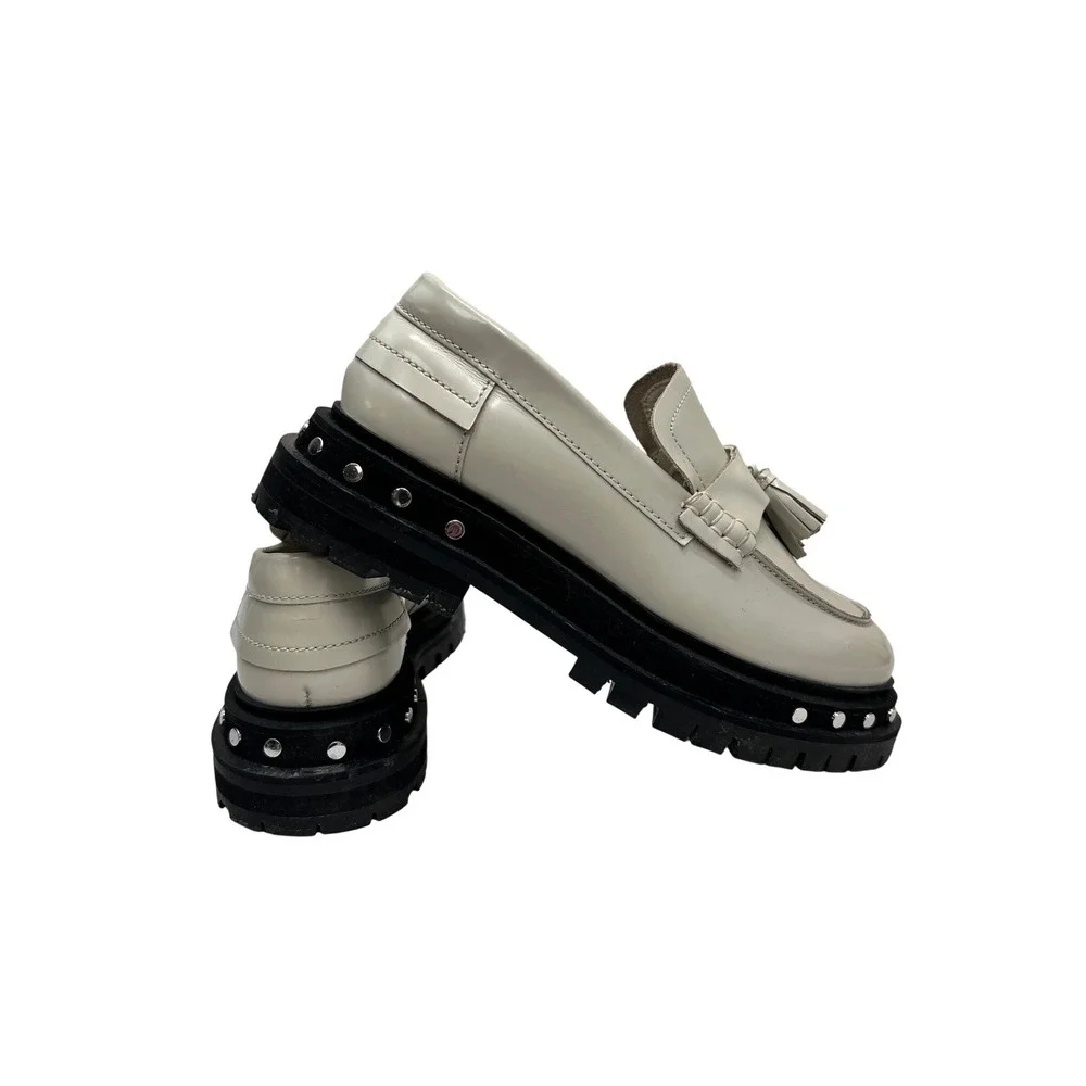 Free People Lug Sole Loafers Womens 7.5 Cream Excellent‎ Studded Tassel Platform
